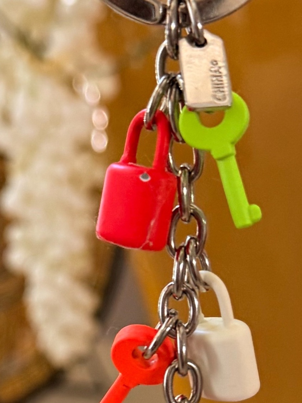 Coach Multicolor Neon Padlock & Key Charm Keyring - Picture 3 of 9